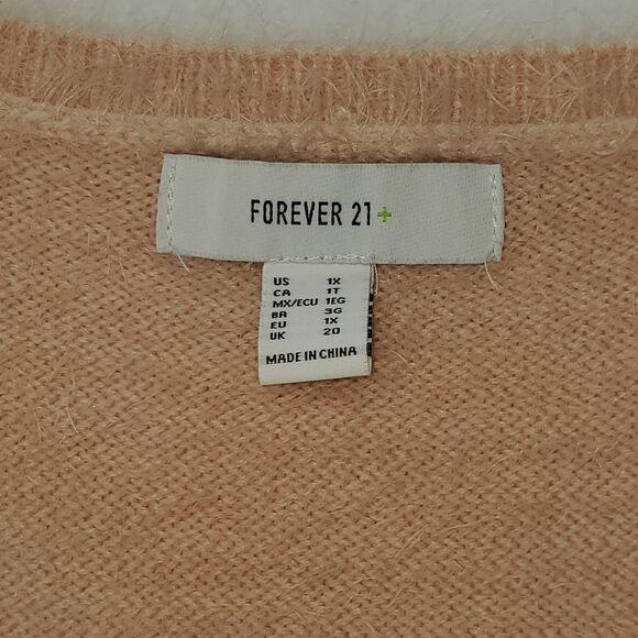 Forever 21 Fuzzy Square Neckline Short Sleeve Pink Blush Sweater 1X - Picture 11 of 16